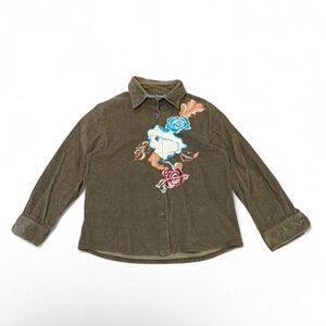 Women’s Olive Green Floral Embroidered Shirt